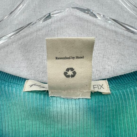 FREE PEOPLE X TRICIA FIX Reworked T-shirt Small Turquoise White Short Sleeve Rib - Picture 9 of 14